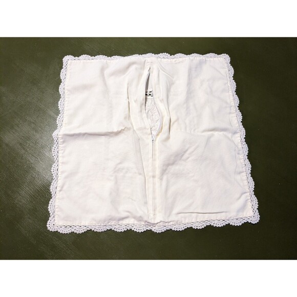 Vintage Lacey Emb Pillow Cover Case 15.5 In Square Cottage Decor Yellow Throw - Picture 2 of 3